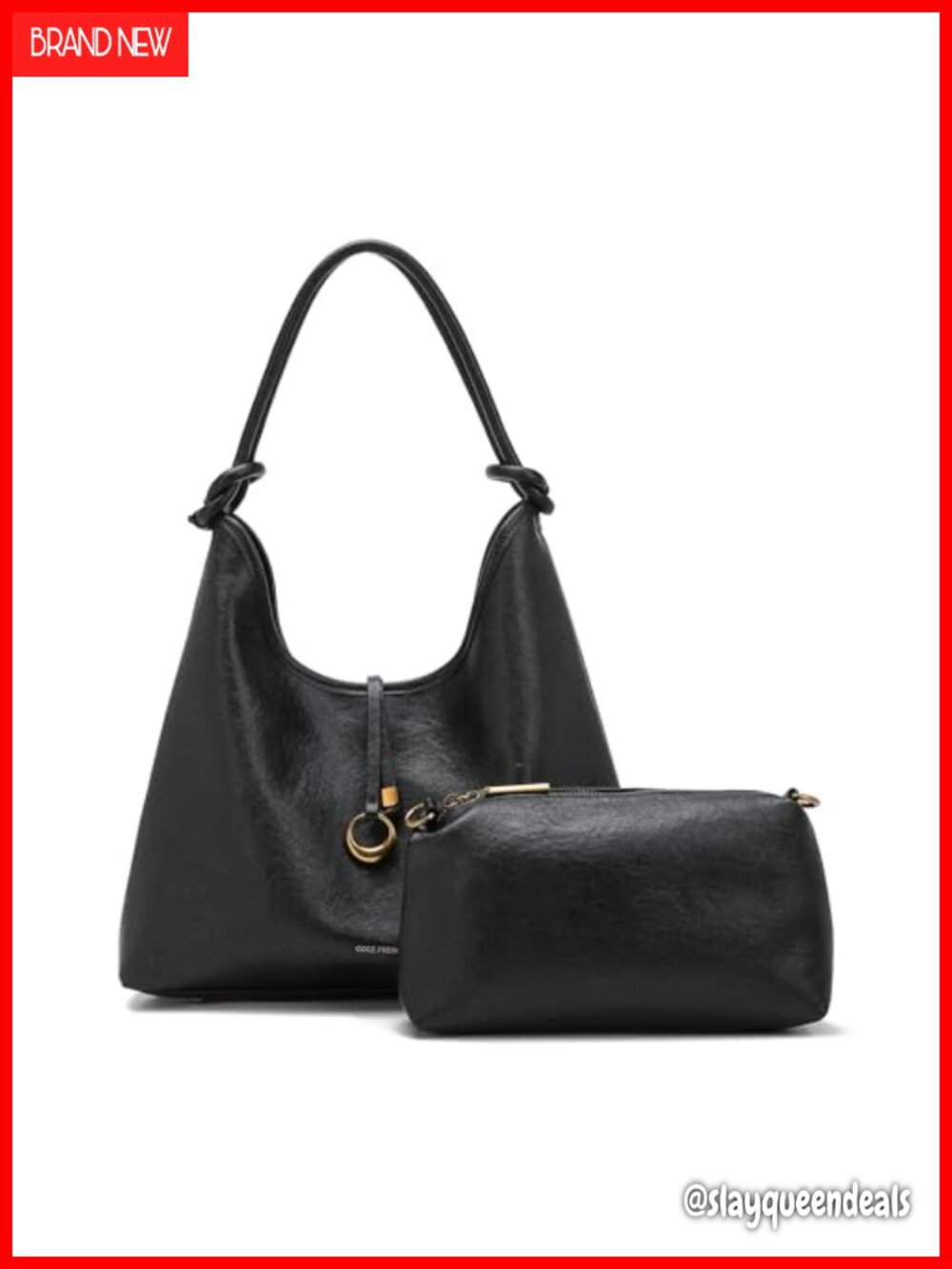 Vegan leather hobo bag with detachable pouch, slouchy shoulder purse